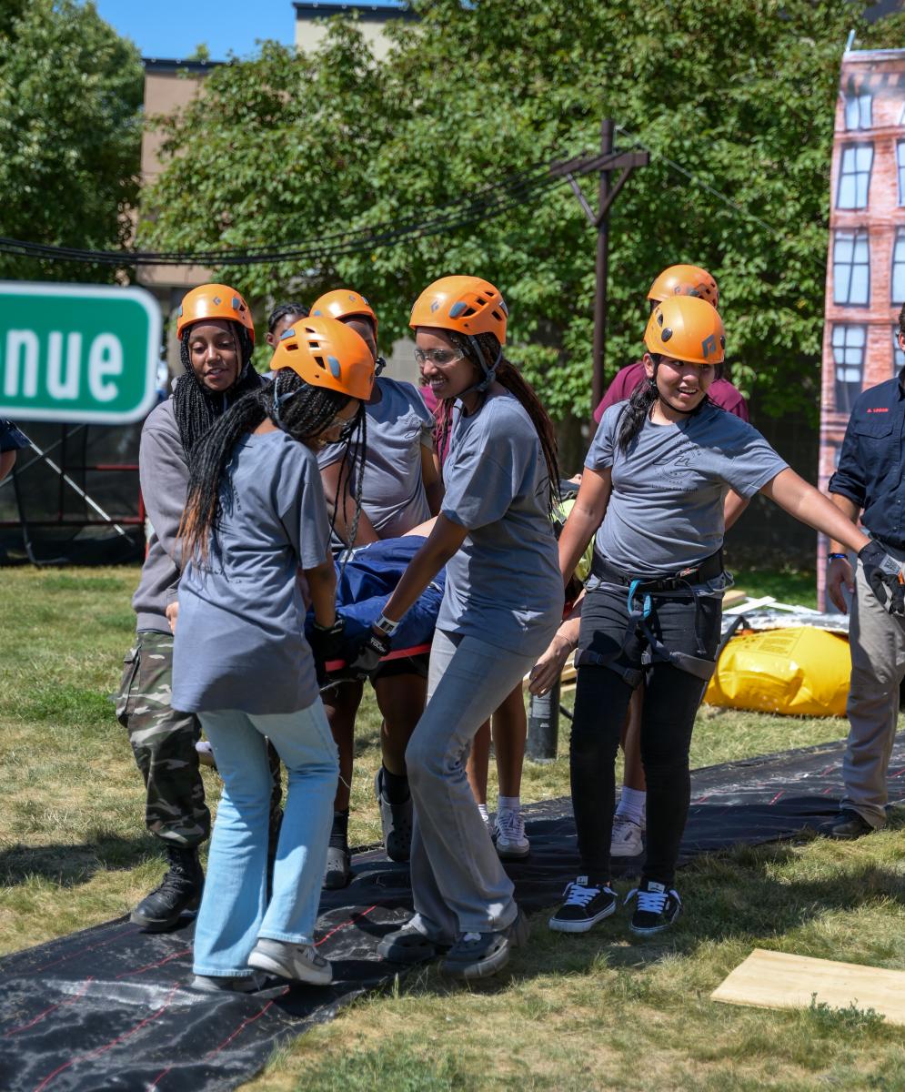 Pathfinders from Chesapeake Conference's Linthicum club participate in an activity with a club from Vancouver.