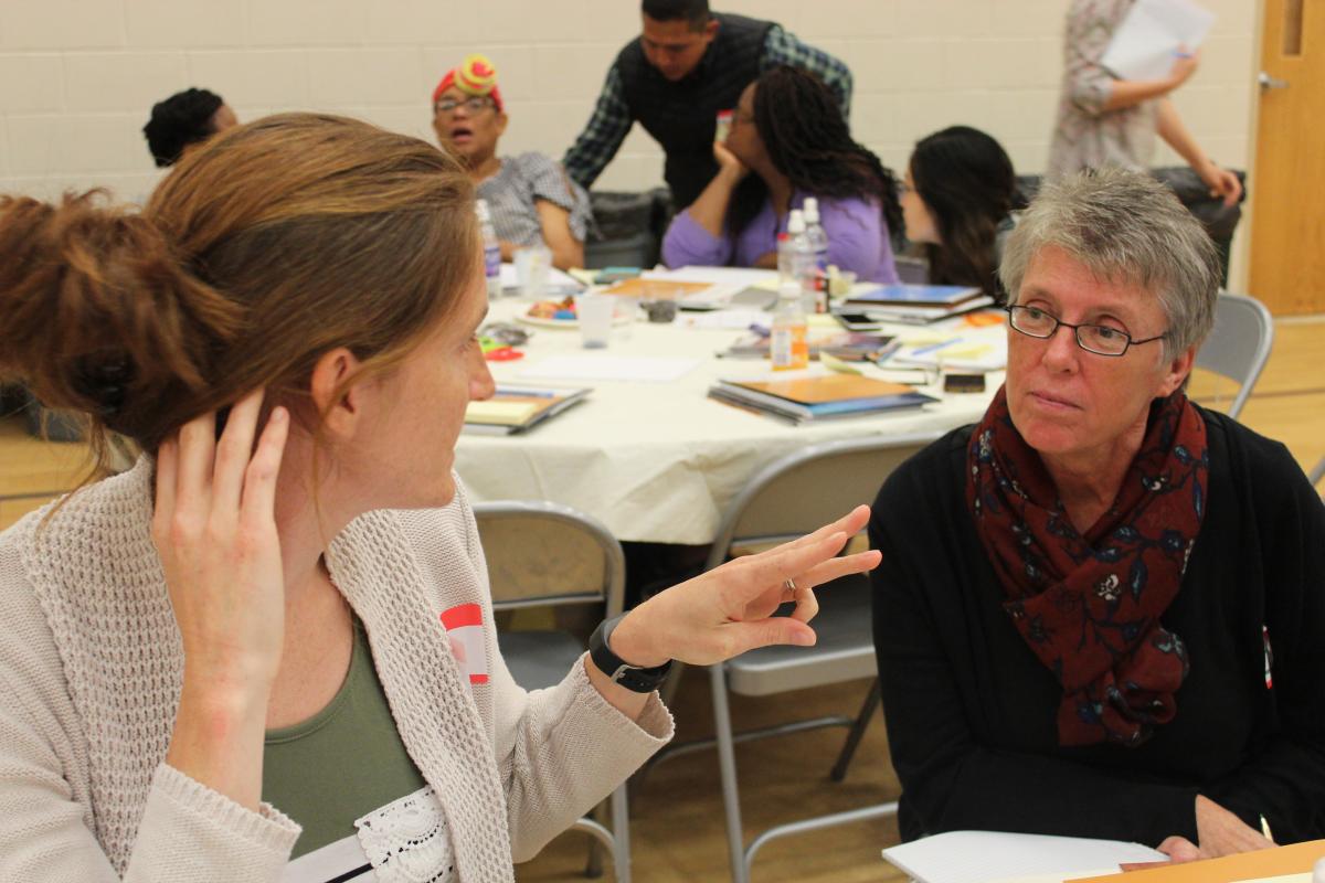 Kaisy Marschner and Deborah Wasmer participate in the Encounter Bible Curriculum training.