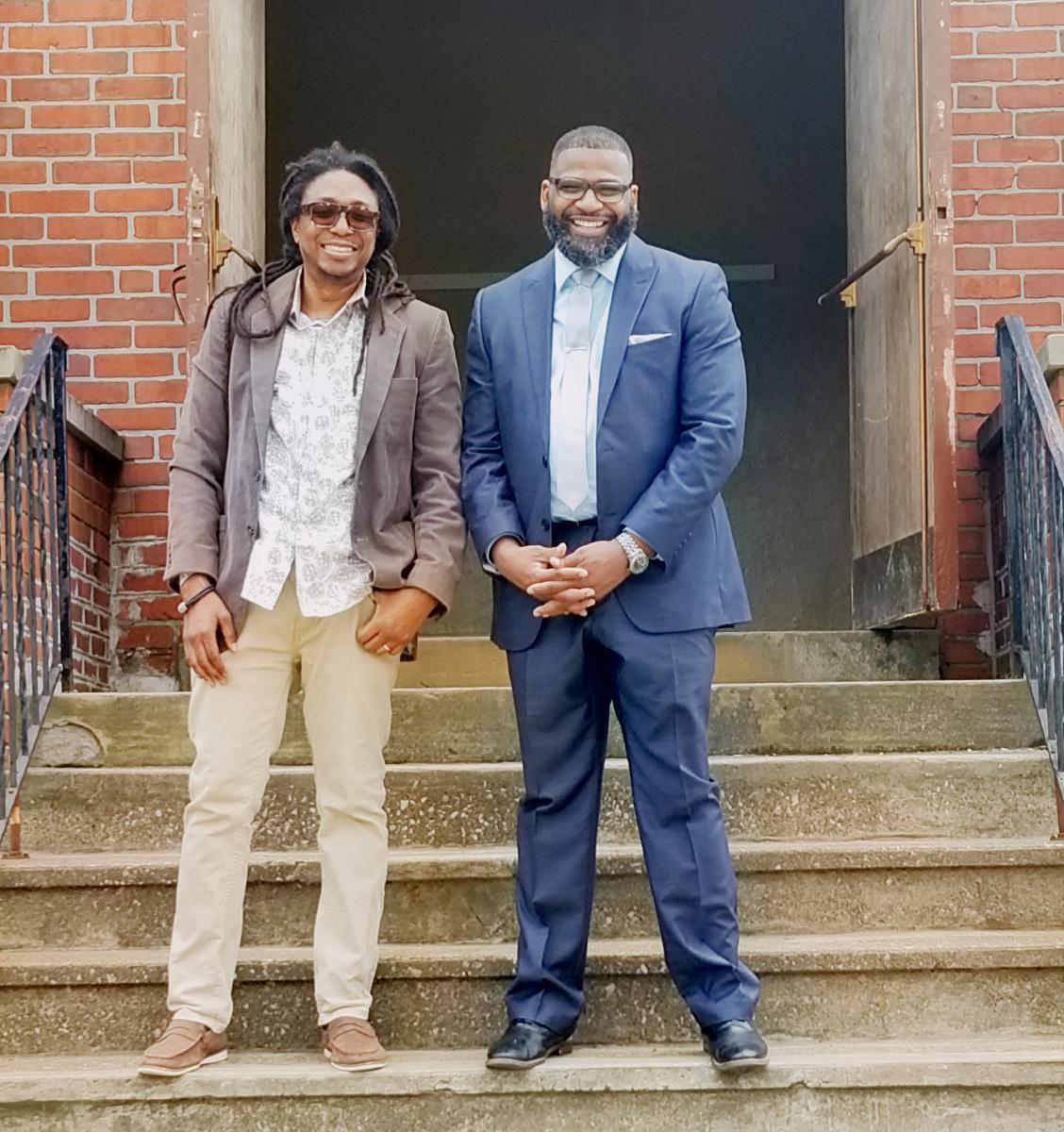 Olietunja Mann (left) and Maurice Belle, Westside church elder and pastor, respectively, lead an Adventist Recovery Ministries program.