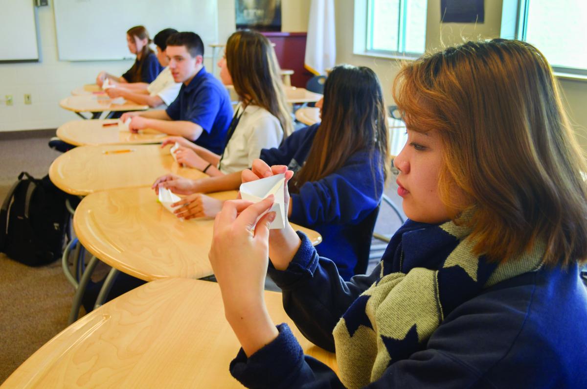 Sophomore students at Spencerville Adventist Academy participate in a religion class. Photo by Kelly Butler Coe.