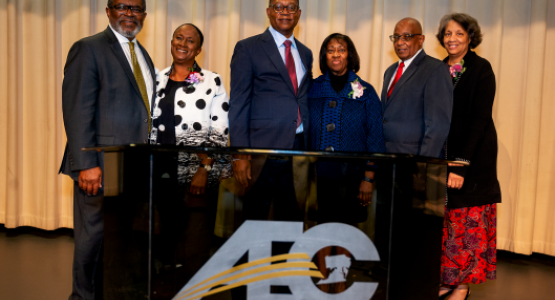 Gary Wimbish, Vice President for Administration and wife, Cecelia; Dr. Marcellus T. Robinson, president and wife, Maryann; and Lawrance E. Martin, VP for Finance and wife, Kim.