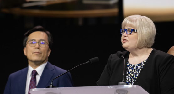 North American Division Secretary Kyoshin Ahn and Treasurer Judy Glass have been re-elected. Photo by Tor Tjeransen/AME (CC BY 4.0) North American Division Secretary Kyoshin Ahn and Treasurer Judy Glass have been re-elected. Photo by Tor Tjeransen/AME (CC BY 4.0)