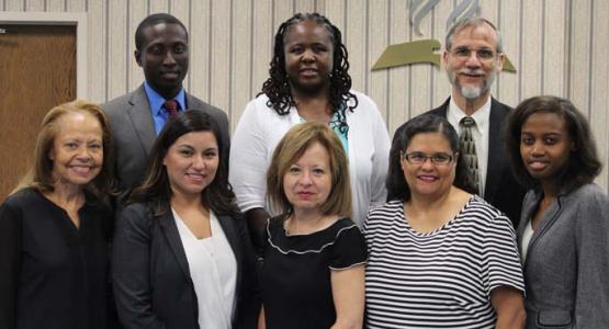 Columbia Union Executive Committee Re-Appoints Eight Employees: Back: Emmanuel Asidedu, Celeste Ryan-Blyden, Harold Geene, (front) Carol Wright, Tabita Martinez, Ileana Espinosa, Evelyn Sullivan and Tiffany Brown (Jaqueline Messenger not pictured)
