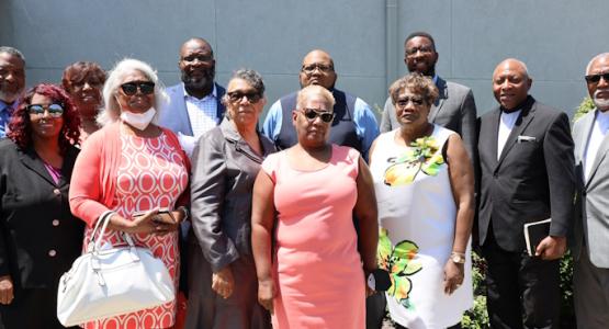 Left to right: (back row) Pastor John Trusty, Valerie McGhee, Tim McKinney, Sr., Tim McKinney, Jr., Chaplain Michael Boddie, II, Jeffrey Moore, Eddie Robinson; (front row) Yvonne Patrick, Yvonne Bailey, co-chair Marla Domineck, Debra Jenkins and co-chair Beverly Perry comprise the 100th anniversary committee. Ethan Temple church, Allegheny West Conference, 100th milestone, John and Caren Trusty