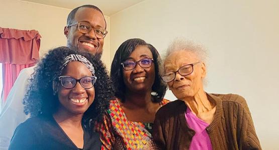 Shiloh church members Tiffany Forde, Pastor Bryant Smith and Gladys Frimpong visit Jessie Watson on her 100th birthday—a cherished member of Shiloh who radiates joy, health and a sharp mind. Allegheny West Conference, Shiloh church, Shiloh Celebrates Member’s Remarkable 100th Birthday, Bryant Smith, Jessie Watson