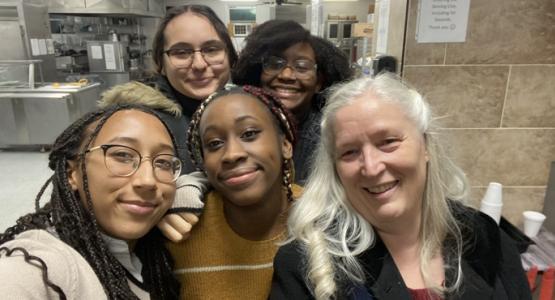 Arionna Haakenson (left) hangs out with new friends (back row) Elizabeth Rosette, Elismary Perez, (in brown shirt) Trisha Smith and English teacher Barbara Mathias. Arionna Haakenson, Blue Mountain Academy, Prayer and Support Impacts Student’s Life, Pennsylvania Conference, National Honor Society