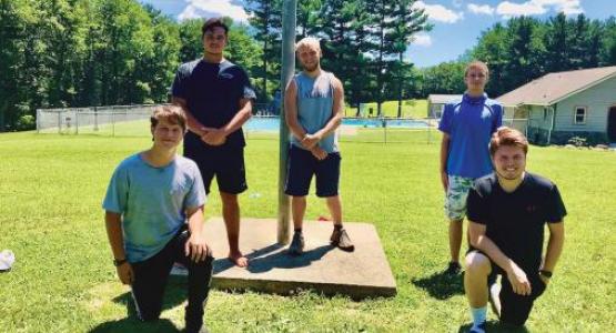 In 2020, counselors (back row) Charles Ames, Andrew Jones, Joshua Fahey, (front row) Mark Ames and Jed Williamson make a difference in the lives of campers.