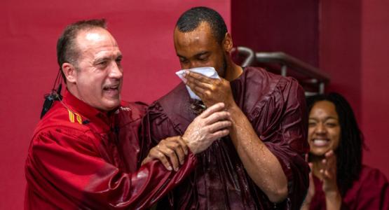 David Klinedinst, conference Evangelism and Church Growth director, baptizes Samuel Brooks last year. Conference Celebrates Record Baptisms, Forecasting Hope Evangelism Kit, Proclaim, ACTS, Seeds, Reach Baltimore 2025, Pentecost 2025, Chesapeake Conference