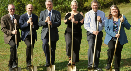 Tom Boggess, Planned Giving and Trust Services director; David Livergood, Martinsburg church pastor; Jerry Lutz, president; Melissa Bagget, Rocky Knoll principal; Mark Walker, retired associate education superintendent; and Janesta Walker, education superintendent, commemorate Rocky Knoll’s upcoming facility. Tom Boggess, Planned Giving and Trust Services director; David Livergood, Martinsburg church pastor; Jerry Lutz, president; Melissa Bagget, Rocky Knoll principal; Mark Walker, retired associate education superintendent; and Janesta Walker, education superintendent, commemorate Rocky Knoll’s upcoming facility.