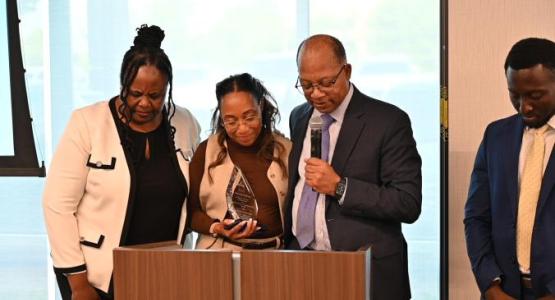 Gina Brown (second from left) is surrounded by the Columbia Union Executive Leadership Team: Celeste Ryan Blyden, Marcellus Robinson and Emmanuel Asiedu
