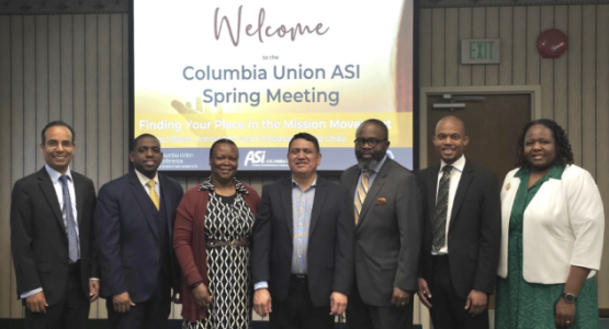 The newly elected Columbia Union ASI leadership team is comprised of members (left to right) Norbert Restrepo Jr., Pierre Monice, Fran Gourdet, Daniel A. Reed, Mark Brown, Lawrence Rykard, Jr., and Celeste Ryan Blyden.