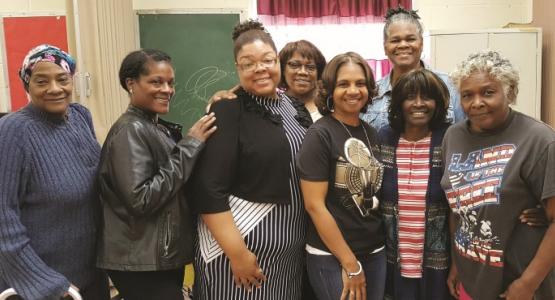 Forging ongoing friendships as a result of the Temple of Praise GriefShare support group, facilitators and community guest participants Cynthia Ball, Ericka Ruff, Kim Davis, Johanna McCall, Latrece Tramble, Clara Light, Janice Morton and Catherine Moton stand ready for their next meeting.