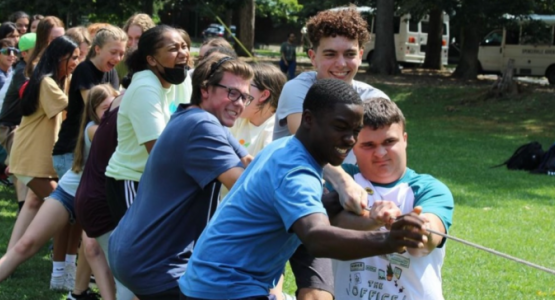 To encourage teamwork and bonding, students enjoy a variety of activities, including tug-of-war, planned by the Student Association.