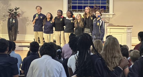 Highland View Academy students lead out in song service during Week of Prayer at Frederick Adventist Academy (Md.).