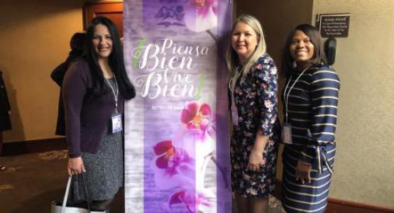Cesia Alvadaro Zemleduch, guest speaker from Mexico; Lilia Torres, Women’s Ministries director for the New Jersey Conference; and Olgath Thorp, Women’s Ministries sub-director, spend the women’s retreat in fellowship.
