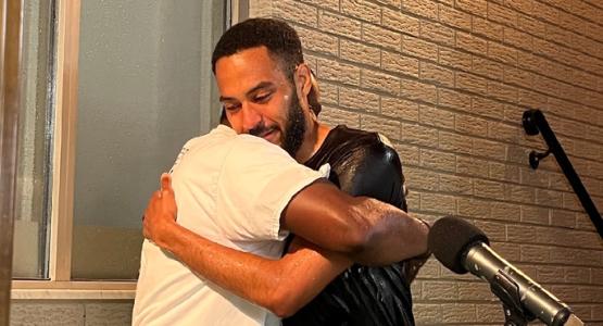 Cameron Barron celebrates with Delthony Gordon, pastor of the Beavercreek church, following his baptism. Beavercreek church, Delthony Gordon Ohio Conference Community Guest Day