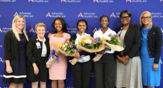 Adventist HealthCare nursing leadership celebrated the 2025 Lucy Byard Scholarship winners with bouquets.
