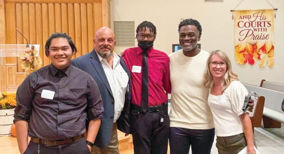 Left to right: Shenandoah Valley Academy students and alumni Nicanor Montiel (’25), Jared Thompson (’88), David Delfish (’23), Duawne Starling (’88) and Traci Brossfield (’88) Shenandoah Valley Academy, Nicanor Montiel (’25), Jared Thompson (’88), David Delfish (’23), Duawne Starling (’88) and Traci Brossfield (’88)
