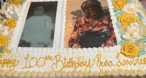 Members from the Bethel church (Akron) personalized a cake in honor of Rena Mae Walker’s 100th birthday. Allegheny West Conference, Rena Mae Walker, Bethel church