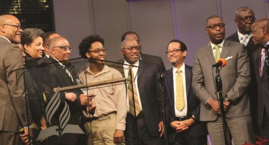 Lawrance E. Martin (pictured, third from left), Allegheny East Conference vice president for finance, accepts an Achievement Award at the Pastoral Evangelism and Leadership Conference.