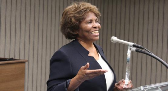 Minnie McNeil accepts a Notable Person of Honor award in 2016.