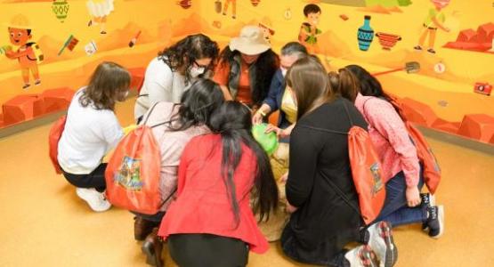 Local Children’s Ministries leaders participate in one of the stations at the Vacation Bible School training. 