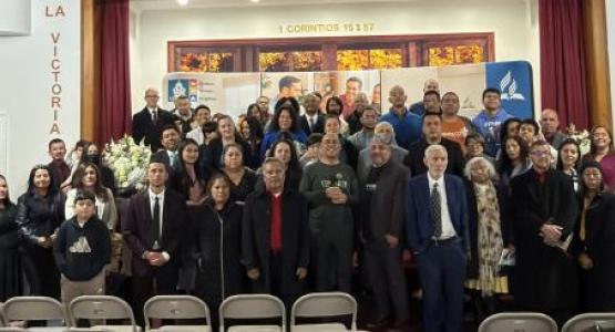 Lay members gather at the Edison Spanish church for the Pentecost Festival 2025 celebration.