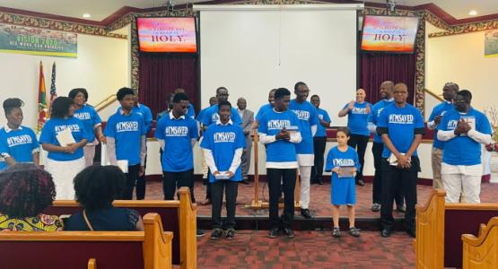 Baptismal candidates celebrate their new membership at the Columbus Ghanaian church Ohio Conference, Columbus Ghanaian Adventist Church, Samson Twumasi, Samuel Adjei