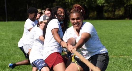 Led by Alexa Sepulveda (front) and Calla Morgan, the seniors dominate tug-of-war at SA Picnic.