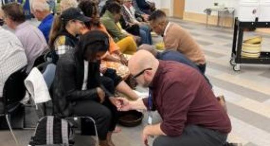 Steve Leddy, Potomac Conference associate Ministerial director for Church Planting, participates in a foot-washing ceremony at the elders’ annual retreat. Steve Leddy, Potomac Conference associate Ministerial director for Church Planting, participates in a foot-washing ceremony at the elders’ annual retreat.