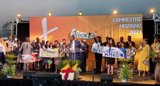 Representatives from the seven language groups that comprise Hispanic Ministries deliver the theme of the camp meeting in their native language.