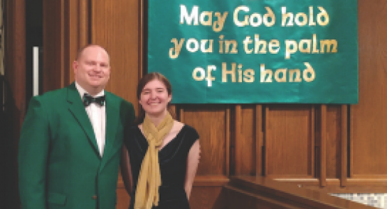 Senior Madison Cobb, pictured with Band Director Donald Huff, wrote, notated and arranged an original composition for the recent Celtic Concert.
