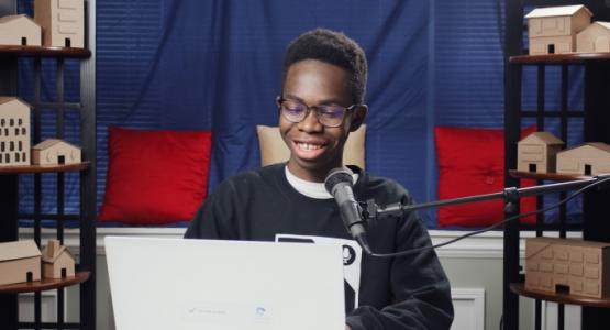 Jaydon Mabena, podcast host and audio engineer, edits an episode of The Living Room TA podcast. The Living Room TA, Jaydon Mabena