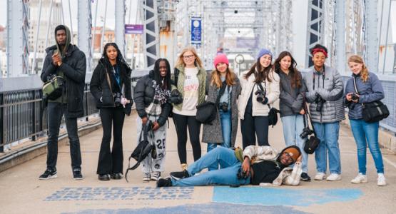 Advanced photography students make a trip to the Purple People Bridge in Cincinnati to sharpen their skills. 'J-Term', Kettering Health, Haute Fusion Glass Studio, Spring Valley Academy, Purple People Bridge
