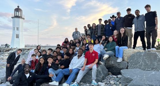The Class of 2026 welcomes the Sabbath hours by the Scituate Lighthouse in Massachusetts. Class of 2026 Goes On New England Study Tour, Shenandoah Valley Academy, New England Study Tour, 9/11 Memorial, Plymoouth, Leon Martin, Scituate Lighthouse, Joseph Bates, Trump Tower, New York