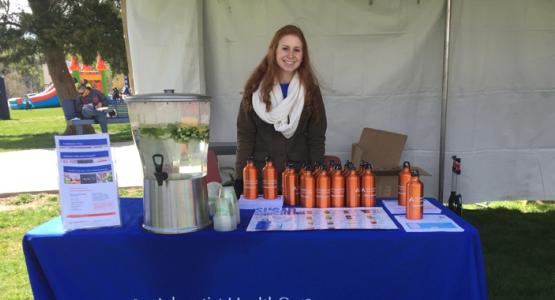 Bonnie Alexander, RD, a dietician and the outpatient diabetes educator at Washington Adventist Hospital, offered fruit-infused water and explained the benefits of drinking water instead of sugary beverages at Washington Adventist University’s Family Fun Festival on Sunday.