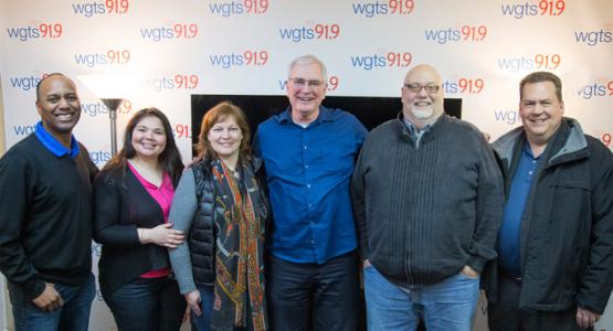 The WGTS team celebrates a successful “Days of Compassion” event. Left to right:  WGTS AM Show hosts Jerry Woods & Blanca Vega, WGTS Midday host Becky Alignay, Compassion’s Mark Hollingsworth, Sharemedia’s Dave Kirby, WGTS general manager Kevin Krueger.