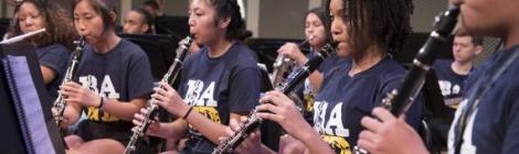 Jehlyssa Kennedy (’20), Ella Kim (’22), Sophia Rivera (‘21), Alyssa Caruthers (’22) and Caleb Chung (’23) improve their musical skills on their instruments.