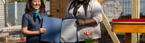 Atholton Principal Miya Kim at the schools new Outdoor Education Center