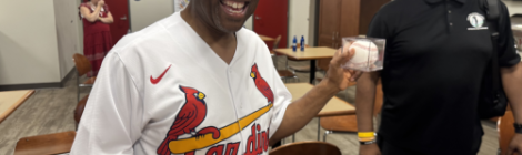 G. Alexander Bryant, North American Division president, poses with the baseball he used for the first pitch at the St. Louis Cardinals' game on July 10, 2025. Bryant, who grew up in St. Louis, benefitted from the team's free ticket program for youth with good grades. Photo: Kimberly Luste Maran/North American Division