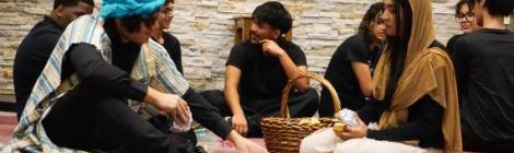 Seniors Jurgen Aparicio and Shikha Krishna re-enact the story of Boaz and Ruth during Week of Prayer.