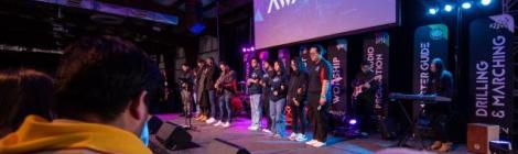 Youth and young adult leaders from the New Jersey Conference worship together at a 2025 training event. 