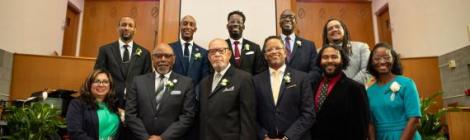 Current and former pastors of the Takoma Park church and administrators from the Potomac Conference celebrate the church’s 120th anniversary.