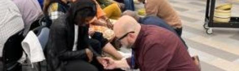 Steve Leddy, Potomac Conference associate Ministerial director for Church Planting, participates in a foot-washing ceremony at the elders’ annual retreat.