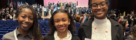 Jasmine Adams (‘26), Maegan Whitlock (‘27) and Paula Lewis (‘27) represent Takoma Academy at The Hague International Model United Nations event in the Netherlands.