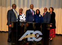 Gary Wimbish, Vice President for Administration and wife, Cecelia; Dr. Marcellus T. Robinson, president and wife, Maryann; and Lawrance E. Martin, VP for Finance and wife, Kim.