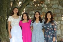 Sophomore Daniela Carrillo (pictured second from the left), credits the encouragement of her friends, sophomore Lavinia Postiglione (far left); senior Stephanie Weberling (second from right); and junior Adriana Campos (far right), as one of the many reasons Blue Mountain Academy has made a difference in her life.