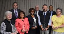 Columbia Union Conference Executive Leadership (back row) Dave Weigley, Rob Vandeman and Seth Bardu honor the 2016 Notable Persons of Honor (front row) Marilyn Peeke, Sahilys Fuentes, Minnie McNeil, Tim Engelkeimer and Pam Scheib