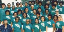 Attendees, including founder Gwen Foster (top left), gather during the early years of Fitness for Life Camp (now Fit 4 You Retreat).