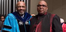 Jerome M. Hurst (right), senior pastor of the Southeast church, stands with keynote speaker Marvin A. McMickle, president of the Colgate Rochester Crozer Divinity School, during Hurst’s induction into the 33rd Martin Luther King Jr. Board of Preachers of Morehouse College ceremony.